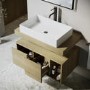 800mm Wood Effect Wall Hung Countertop Vanity Unit with Rectangular Basin and Shelf - Porto