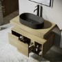 800mm Wood Effect Wall Hung Countertop Vanity Unit with Black Oval Basin and Shelf - Porto