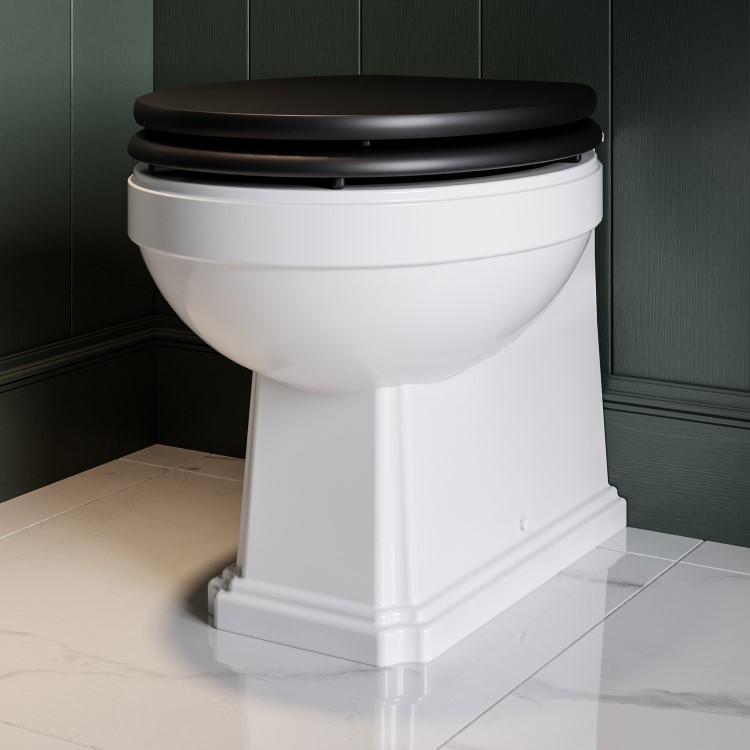 Back to Wall Traditional Toilet with Black Wooden Soft Close Seat - Park Royal