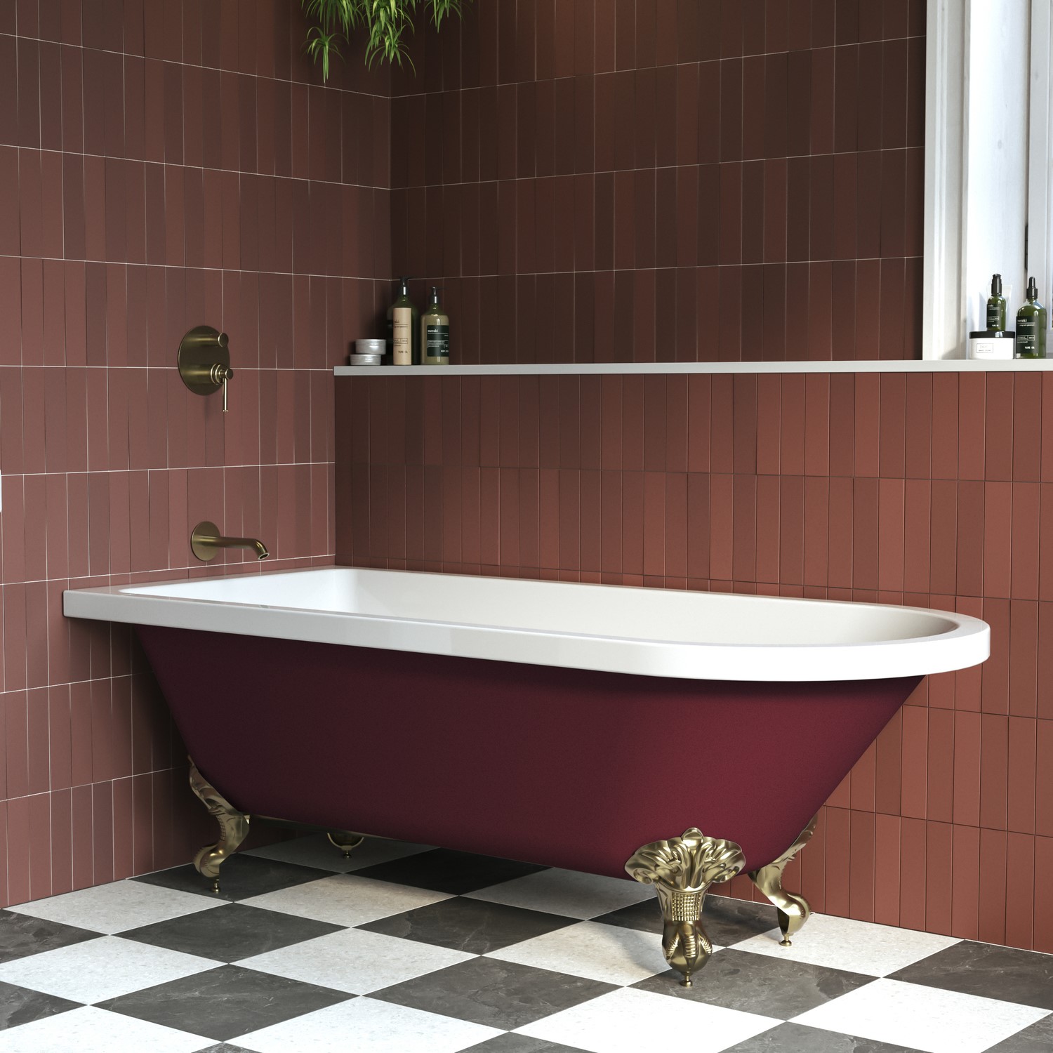 Freestanding Single Ended Bath Brass Feet 1670 x 740mm