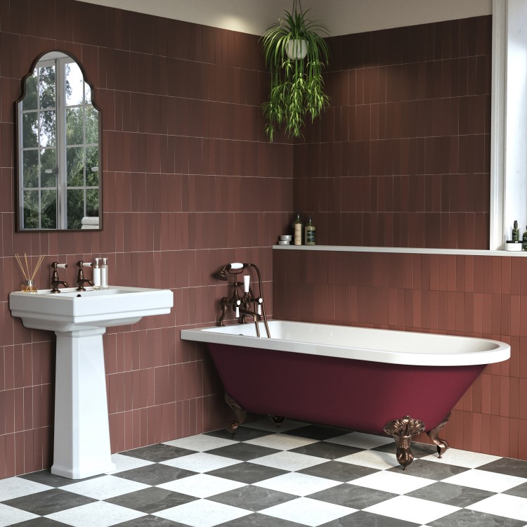 Burgandy Freestanding Single Ended Bath with Bronze Feet 1670 x 740mm - Park Royal