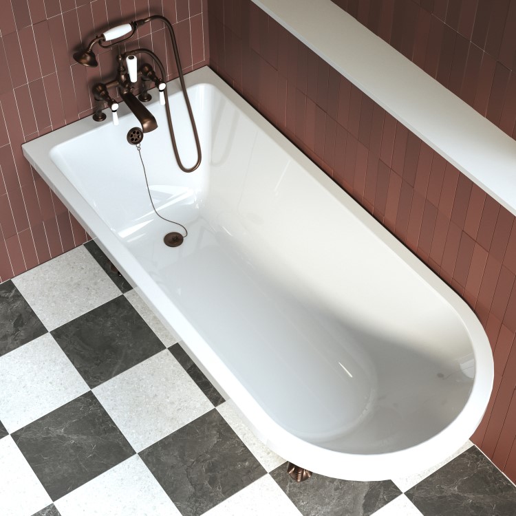 Burgandy Freestanding Single Ended Bath with Bronze Feet 1670 x 740mm - Park Royal