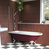 Burgandy Freestanding Single Ended Shower Bath with Chrome Screen & White Feet 1670 x 740mm - Park Royal