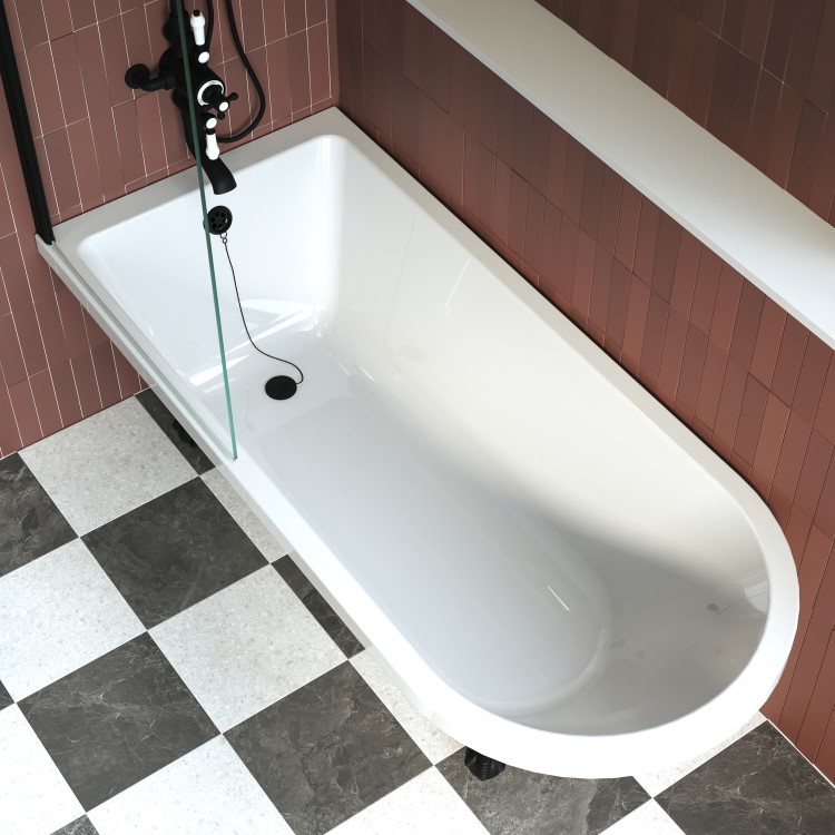 Burgandy Freestanding Single Ended Shower Bath with Black Screen & Feet 1670 x 740mm - Park Royal