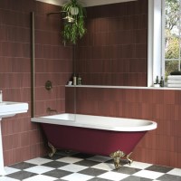 Burgandy Freestanding Single Ended Shower Bath with Brushed Brass Screen & Feet 1670 x 740mm - Park Royal