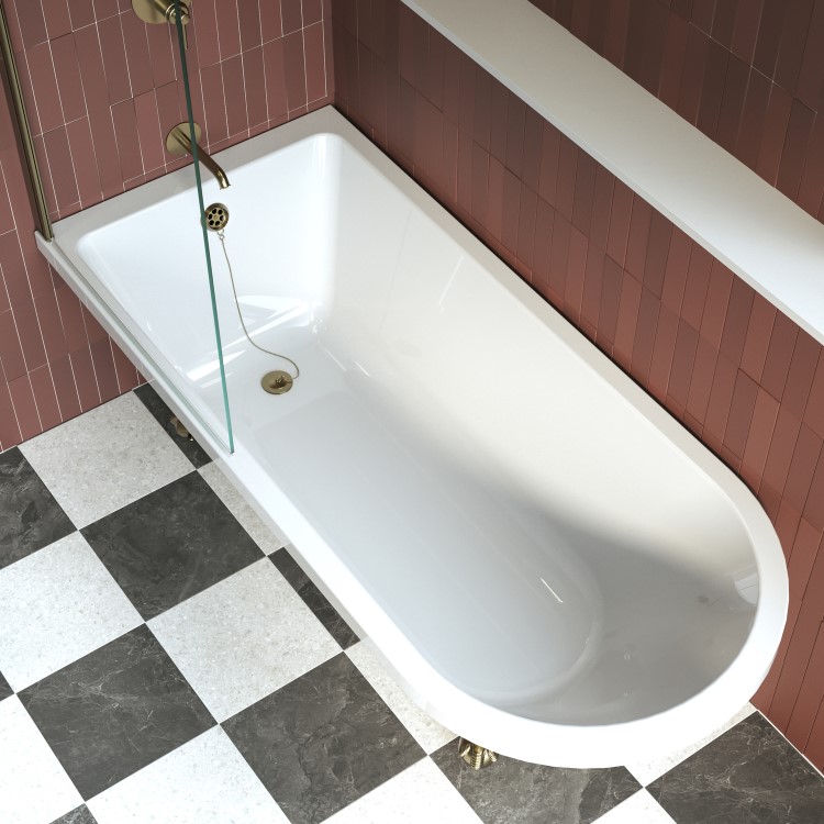 Burgundy Freestanding Single Ended Shower Bath with Brushed Brass Screen & Feet 1670 x 740mm - Park Royal
