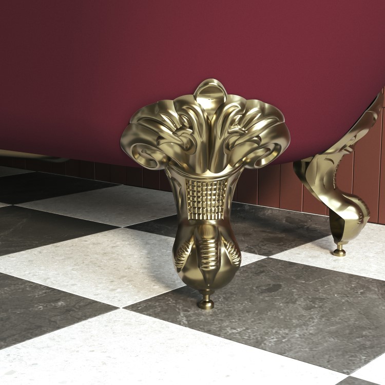 Burgundy Freestanding Single Ended Shower Bath with Brushed Brass Screen & Feet 1670 x 740mm - Park Royal