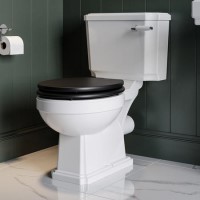 Close Coupled Traditional Toilet with Black Wooden Soft Close Seat & Chrome Flush Lever - Park Royal