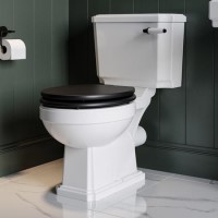 Close Coupled Traditional Toilet with Black Wooden Soft Close Seat & Black Flush Lever - Park Royal