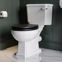 Close Coupled Traditional Toilet with Black Wooden Soft Close Seat & Brushed Brass Handle - Park Royal