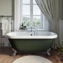Freestanding Dark Green Double Ended Roll Top Bath with Chrome Feet 1515 x 740mm - Park Royal