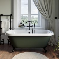 Freestanding Dark Green  Double Ended Roll Top Bath with Black Feet 1515 x 740mm - Park Royal Freestanding Dark Green  Double Ended Roll Top Bath with Black Feet 1515 x 740mm - Park Royal