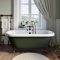 Freestanding Dark Green Double Ended Roll Top Bath with Bronze Feet 1515 x 740mm - Park Royal