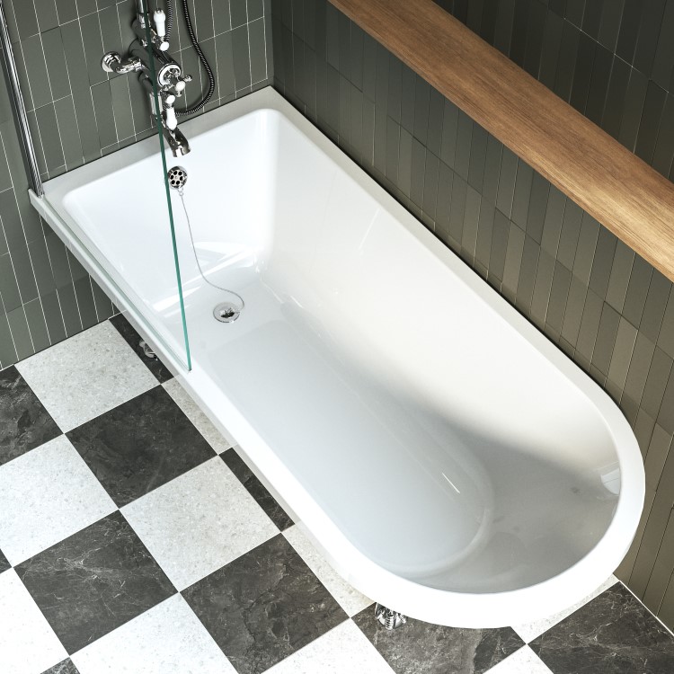 Dark Green Freestanding Single Ended Shower Bath with Chrome Screen & Feet 1670 x 740mm - Park Royal