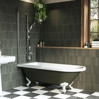 Dark Green Freestanding Single Ended Shower Bath with Chrome Screen & White Feet 1670 x 740mm - Park Royal
