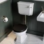 Close Coupled Traditional Low Level Short Projection Toilet with Black Wooden Soft Close Seat & Brass Fittings - Park Royal