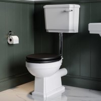 Close Coupled Traditional Low Level Short Projection Toilet with Black Wooden Soft Close Seat & Chrome Fittings - Park Royal