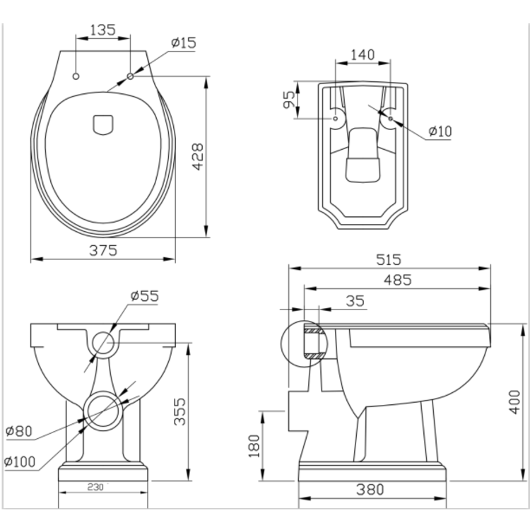 Close Coupled Traditional Low Level Short Projection Toilet with Black Wooden Soft Close Seat & Brass Fittings - Park Royal
