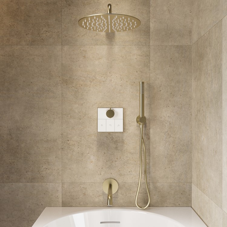 Brushed Brass 3 Outlet Concealed Mixer Shower Set With Bath Filler Spout & Hand Shower - Priya
