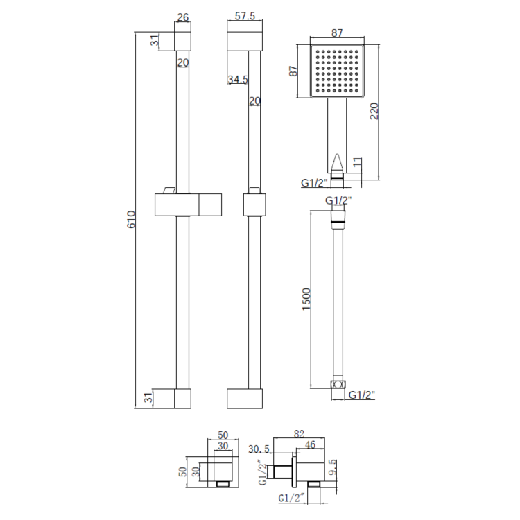 Brushed Brass 3 Outlet Concealed Mixer Shower Set With Bath Filler Spout & Hand Shower with Slide Rail Kit - Priya