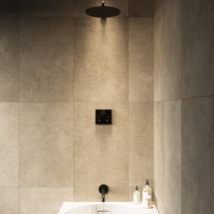 Black 2 Outlet Concealed Mixer Shower Set With Bath Filler Spout - Priya