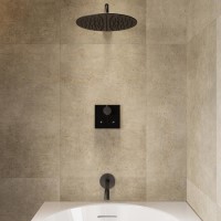 Black 2 Outlet Thermostatic Push Button Bath Mixer Shower Set With Bath Filler Spout - Priya