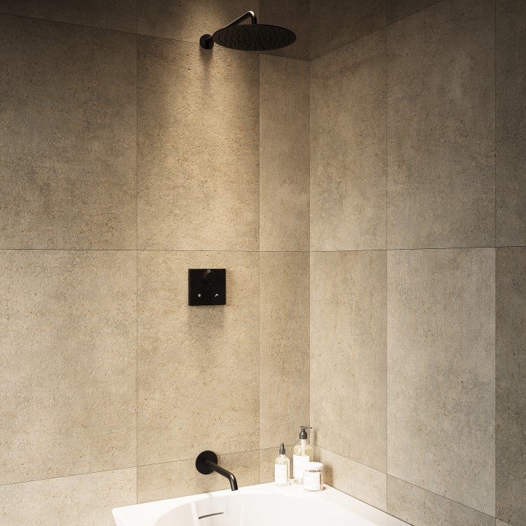 Black 2 Outlet Concealed Mixer Shower Set With Bath Filler Spout - Priya