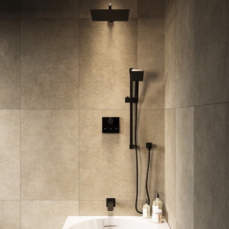 Black 3 Outlet Concealed Mixer Shower Set With Bath Filler Spout & Hand Shower with Slide Rail Kit - Priya