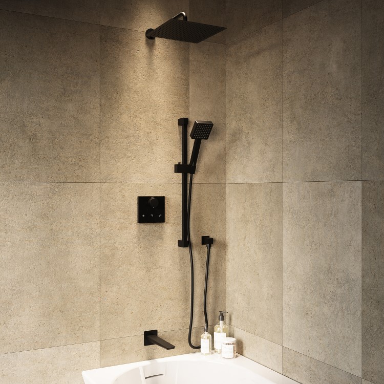 Black 3 Outlet Concealed Mixer Shower Set With Bath Filler Spout & Hand Shower with Slide Rail Kit - Priya