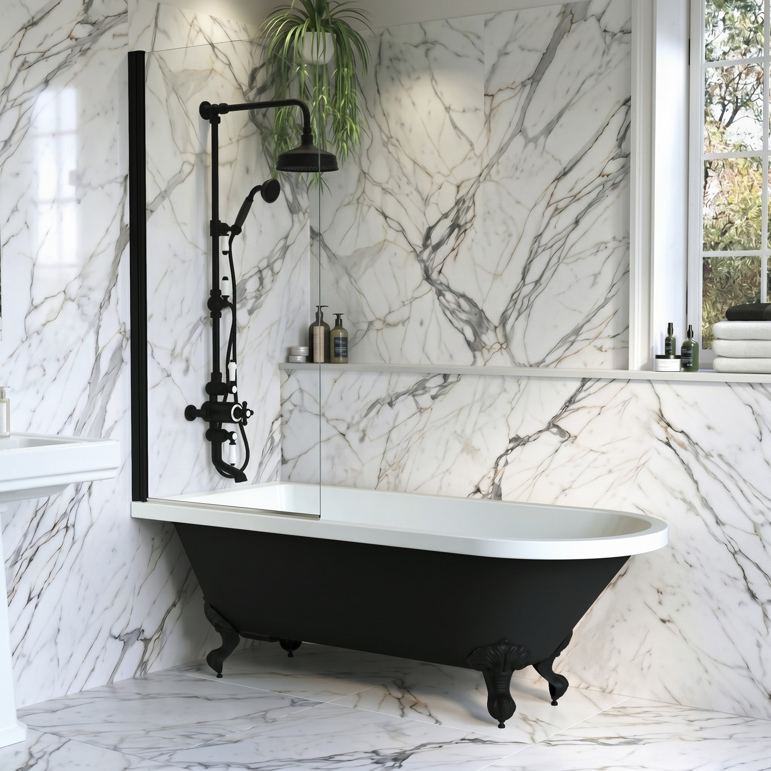 Freestanding Single Ended Shower Bath Screen & Feet 1670 x 740 mm