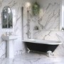 Black Freestanding Single Ended Shower Bath with Chrome Screen & White Feet 1670 x 740 mm - Park Royal