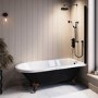 Black Freestanding Single Ended Shower Bath with Bronze Feet & Black Bath Screen 1670 x 740mm - Park Royal