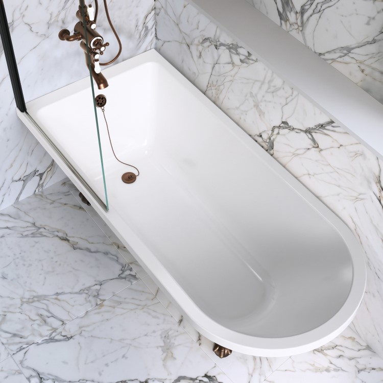 Black Freestanding Single Ended Shower Bath with Bronze Feet & Black Bath Screen 1670 x 740mm - Park Royal