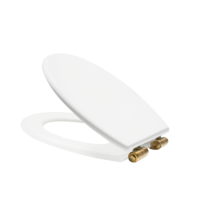 White Round Wooden Soft Close Toilet Seat with Quick Release and Brass Hinges - Park Royal