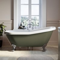 Dark Green Freestanding Single Ended Roll Top Slipper Bath with Chrome Feet 1615 x 690mm - Park Royal Dark Green Freestanding Single Ended Roll Top Slipper Bath with Chrome Feet 1615 x 690mm - Park Royal