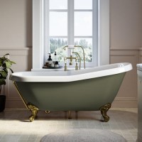 Dark Green Freestanding Single Ended Roll Top Slipper Bath with Brass Feet 1615 x 690mm - Park Royal Dark Green Freestanding Single Ended Roll Top Slipper Bath with Brass Feet 1615 x 690mm - Park Royal