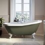 Dark Green Freestanding Single Ended Roll Top Slipper Bath with White Feet 1615 x 690mm - Park Royal