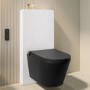 Matt Black Wall Hung Smart Bidet Japanese Toilet, White Glass Cabinet, Frame, Cistern & Pneumatic Dual Flush Button - Purificare