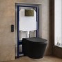 Matt Black Wall Hung Smart Bidet Japanese Toilet & 1160mm Frame Cistern and Brushed Brass Mechanical Flush Plate - Purificare