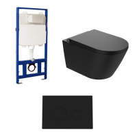 Matt Black Wall Hung Smart Bidet Japanese Toilet & 1160mm Frame Cistern and Matt Black Mechanical Flush Plate - Purificare
