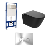 Matt Black Wall Hung Smart Bidet Japanese Toilet & 1160mm Frame Cistern and Chrome Mechanical Flush Plate - Purificare