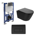 BUN/PURMBWH/99362 Matt Black Wall Hung Smart Bidet Japanese Toilet & 820mm Frame Cistern with Matt Black Pneumatic Flush Plate - Purificare