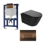 Matt Black Wall Hung Smart Bidet Japanese Toilet & 820mm Frame Cistern with Brushed Bronze Pneumatic Flush Plate - Purificare