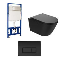 Matt Black Wall Hung Smart Bidet Japanese Toilet & 1160mm Frame Cistern with Matt Black Pneumatic Flush Plate - Purificare