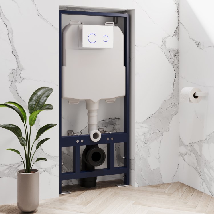 Matt Black Wall Hung Smart Bidet Japanese Toilet & 1160mm Frame Cistern with White Glass Sensor Pneumatic Flush Plate - Purificare