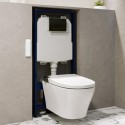 BUN/PURWHTE451/89202 Wall Hung Smart Bidet Japanese Toilet with Heated Seat & 1160mm Frame Cistern and Black Pneumatic Flush Plate - Purificare