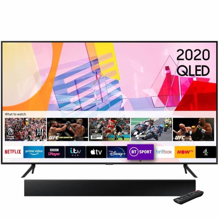 Samsung QE85Q60TAUXXU 85" 4K Ultra HD HDR10+ Smart QLED TV with Soundbar and Subwoofer