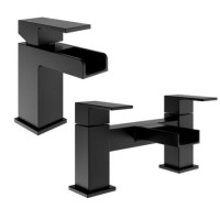 Black Waterfall Bath and Basin Tap Set - Quadra Black Waterfall Bath and Basin Tap Set - Quadra