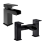 Black Waterfall Bath and Basin Tap Set with Basin Waste - Quadra