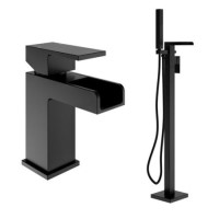 Black basin tap and freestanding bath filler tap pack - Quadra Black basin tap and freestanding bath filler tap pack - Quadra